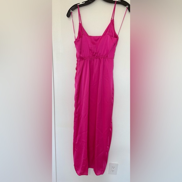 Milly NWT Lilliana Satin Ruched Side Slit Cowlneck Pink Midi Dress - Picture 5 of 8